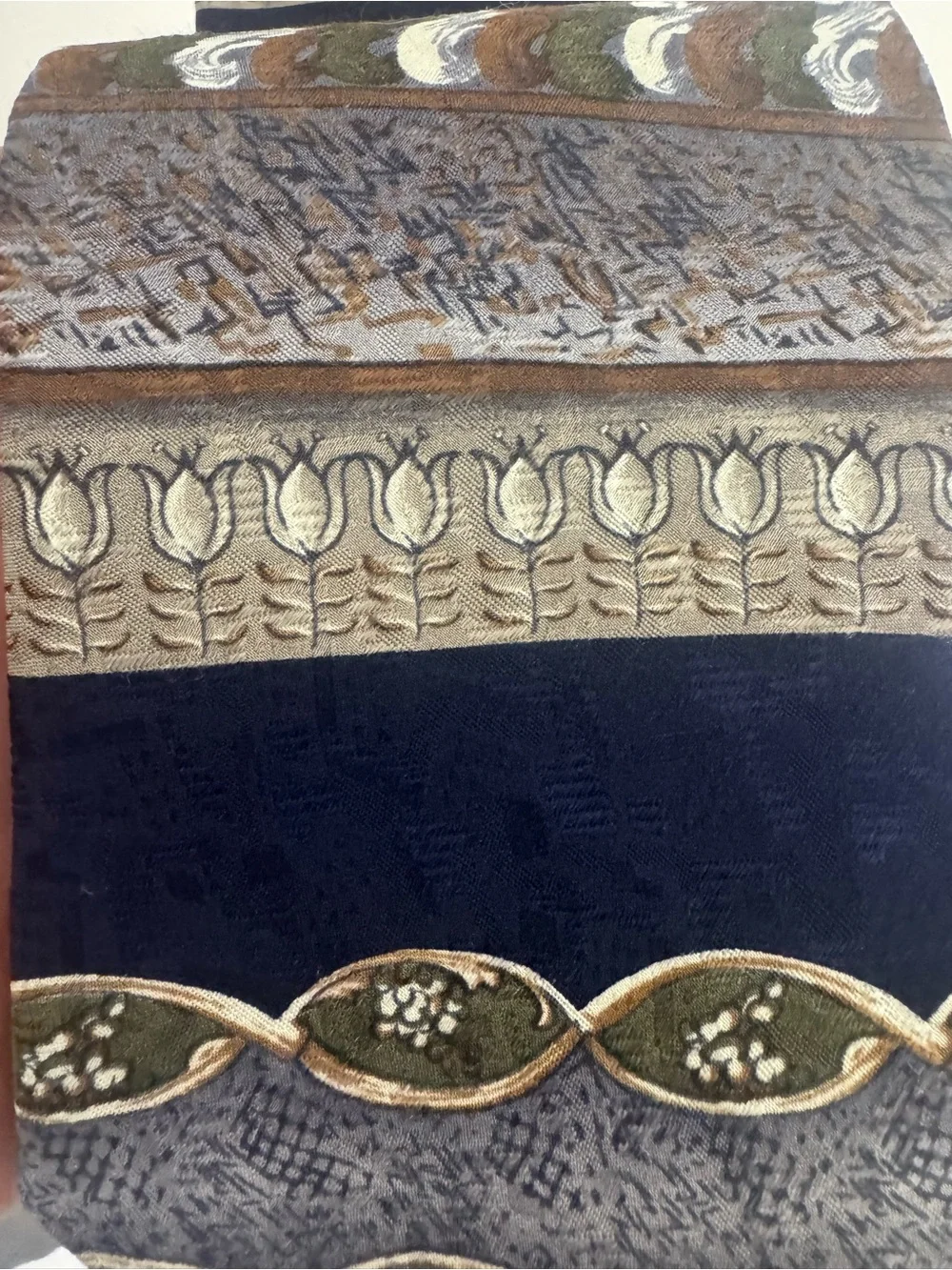 Boston Traders Navy and Brown Patterned Tie with Gold Accents